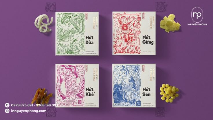 in tem mứt dừa non với thiết kế ấn tượng